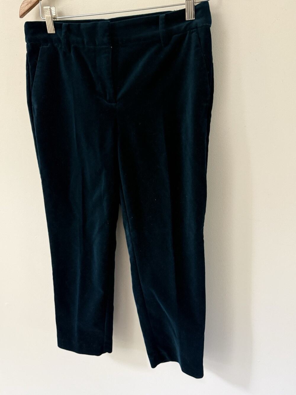 LOFT Deep Emerald Green Velvet Riviera Slim Pants Size 4P Holiday Dark Forest